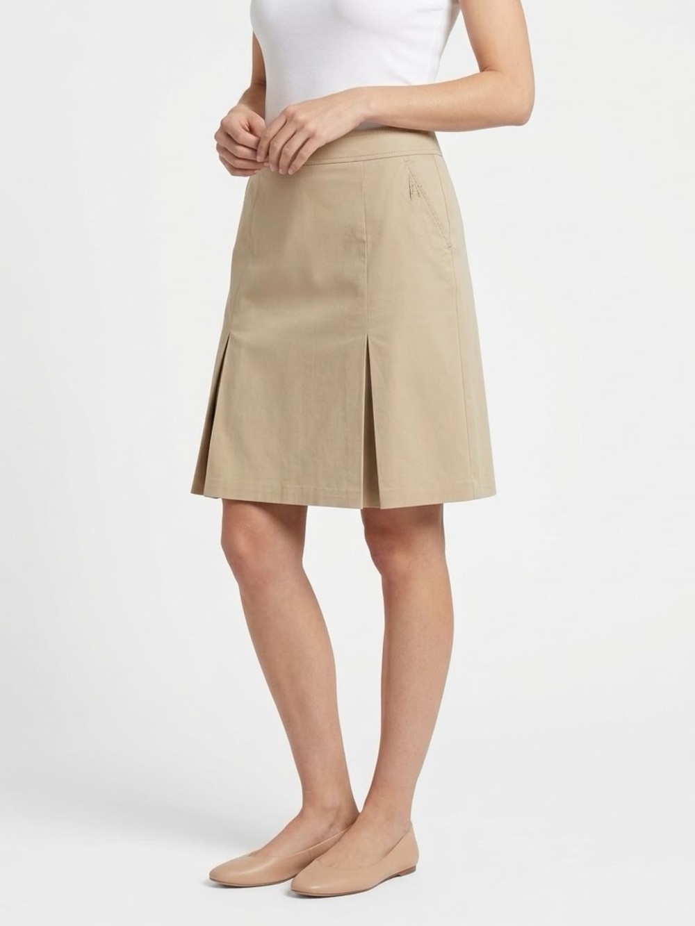 Pendleton Petite Khaki Cotton Blend Pleated A-Line Skirt 10P Lined Back Zip